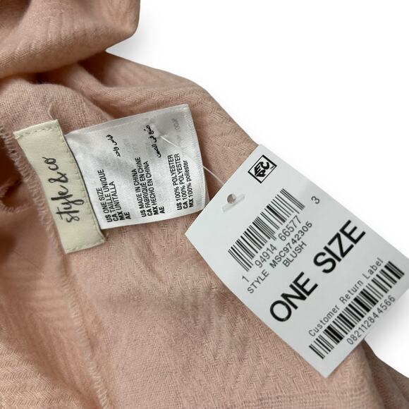 NEW Style & Co Light Pink Fringe Scarf Oblong Rectangle Solid Knit Warm & Cozy - Picture 6 of 14